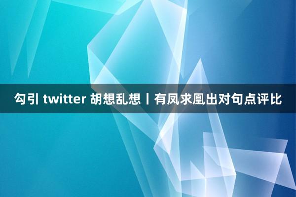 勾引 twitter 胡想乱想丨有凤求凰出对句点评比