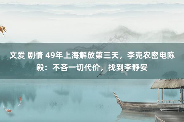 文爱 剧情 49年上海解放第三天，李克农密电陈毅：不吝一切代价，找到李静安