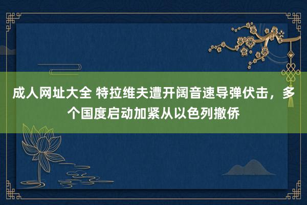 成人网址大全 特拉维夫遭开阔音速导弹伏击，多个国度启动加紧从以色列撤侨