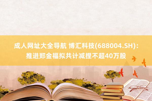 成人网址大全导航 博汇科技(688004.SH)：推进郑金福拟共计减捏不超40万股