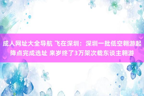 成人网址大全导航 飞在深圳：深圳一批低空翱游起降点完成选址 来岁终了3万架次载东谈主翱游