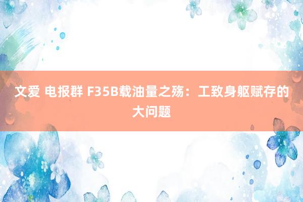 文爱 电报群 F35B载油量之殇：工致身躯赋存的大问题