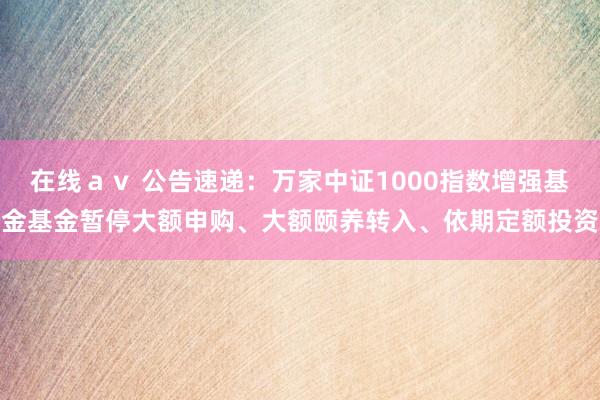 在线ａｖ 公告速递：万家中证1000指数增强基金基金暂停大额申购、大额颐养转入、依期定额投资